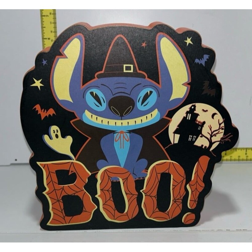 Disney Stitch Halloween BOO Wooden Sign Wall Decor 7x7 NWT